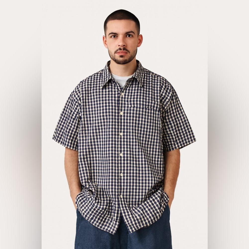 Oleg Cassini Salute Mens L Checkered Shirt Blue Yellow Combed Cotton Y2K Inspire